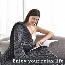 Alzoear Chunky Knitted Weighted Blanket Handmade Cotton Throw Blankets For Sleep Home Décor Filler Free Cozy For Bed Sofa(Dark Grey,47''x60''-15lbs) 7 Alzoear Chunky Knitted Weighted Blanket Handmade Cotton Throw Blankets For Sleep Home Décor Filler Free Cozy For Bed Sofa(Dark Grey,47''x60''-15lbs) -Electric Blankets Sales Store 519aHy3MnAL