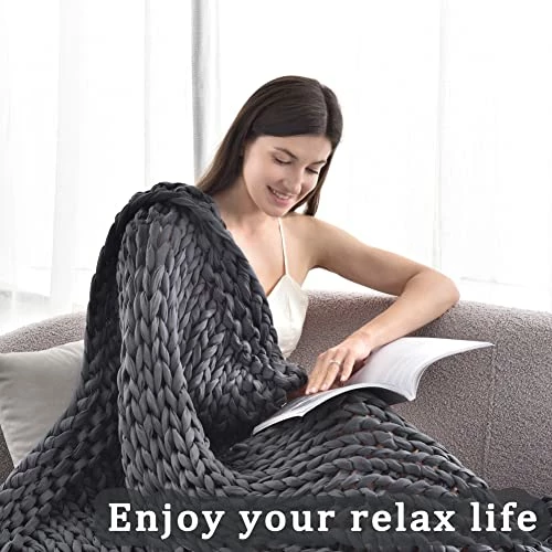Alzoear Chunky Knitted Weighted Blanket Handmade Cotton Throw Blankets For Sleep Home Décor Filler Free Cozy For Bed Sofa(Dark Grey,47''x60''-15lbs) 5 Alzoear Chunky Knitted Weighted Blanket Handmade Cotton Throw Blankets For Sleep Home Décor Filler Free Cozy For Bed Sofa(Dark Grey,47''x60''-15lbs) - Image 3