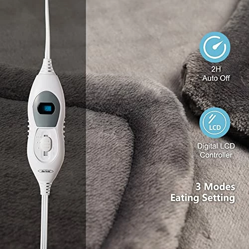 HEYNEMO Large Electric Heating Pad For Back Pain Relief And Cramps Relief,Electric Blanket Heat Wrap For Neck And Shoulders,3 Heat Settings 2 Auto-Off,25"x27" Ultra-Soft Heated Pad,Grey 4 HEYNEMO Large Electric Heating Pad For Back Pain Relief And Cramps Relief,Electric Blanket Heat Wrap For Neck And Shoulders,3 Heat Settings 2 Auto-Off,25"x27" Ultra-Soft Heated Pad,Grey - Image 2