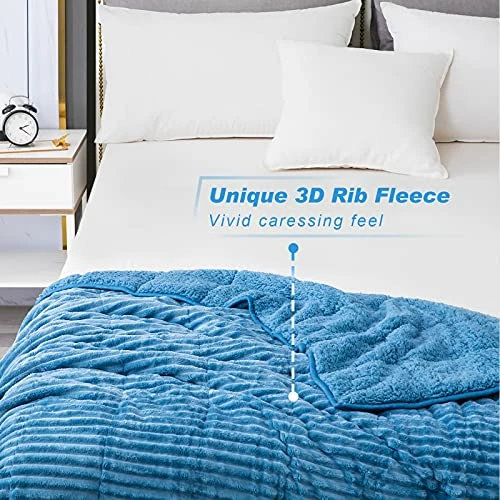 Sherpa Fleece Weighted Blanket 20 Pounds, Wemore Stripe Weighted Blankets For Adult, Dual Sided Soft And Plush Weighted Blanket, Bed Blanket Throw Twin Size 60"X 80" Inches Slate Blue 5 Sherpa Fleece Weighted Blanket 20 Pounds, Wemore Stripe Weighted Blankets For Adult, Dual Sided Soft And Plush Weighted Blanket, Bed Blanket Throw Twin Size 60"X 80" Inches Slate Blue - Image 3