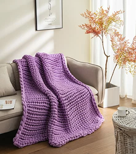 SHOFJ Chunky Cooling Knit Blanket, Hand Made Chunky Knit Weighted Throw Blanket For Sleep, Stress Relief Or Home Décor, Relax In Style SHOFJ Handmade Weighted Blankets (Purple, 50''x60'' 10lbs), Twin 5 SHOFJ Chunky Cooling Knit Blanket, Hand Made Chunky Knit Weighted Throw Blanket For Sleep, Stress Relief Or Home Décor, Relax In Style SHOFJ Handmade Weighted Blankets (Purple, 50''x60'' 10lbs), Twin - Image 3