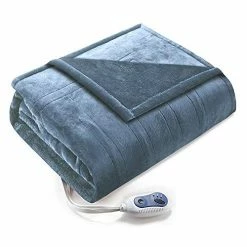 Comfort Spaces Luxury Microplush 1 Piece Electric Wrap Blanket Super Soft And Warm Reversible Heated Throw Poncho With Auto Shutoff, 50 In X 64 In, Blue