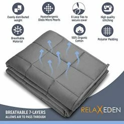 RELAX EDEN RelaxEden® Adult Weighted Blanket W/Removable, Washable Duvet Cover| 15 Lbs, 60”x 80” Size| Heavy Glass Micro-Beads| Supreme Sleeping Comfort For Adults| Hot & Cold Sleeping| 100% Soft Cotton Build Gray Blanket + Navy Blue Cover -Electric Blankets Sales Store 51D0wRLK9cL