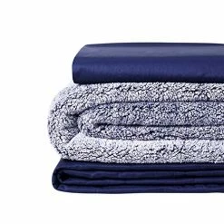 YnM Weighted Blanket And Duvet Covers — Hot And Cold Duvet Cover Set (3 Pieces) — (Teddy Bear Velvet Navy, 48''x78'' 18lbs), Suit For One Person(~170lb) Use On Twin/Full Bed