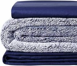 YnM Weighted Blanket And Duvet Covers — Hot And Cold Duvet Cover Set (3 Pieces) — (Teddy Bear Velvet Navy, 48''x78'' 18lbs), Suit For One Person(~170lb) Use On Twin/Full Bed -Electric Blankets Sales Store 51DH2CEZXhL. AC