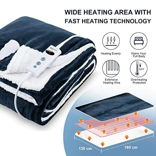 Qoosea Heated Blanket Electric Blanket Twin 50*60 Inch Heated Throw Soft Sherpa Flannel Heating Blanket Wrap With 10 Heating Levels 9 Timer Settings Auto Shut Off Warm For Home Office Room Blue 4 Qoosea Heated Blanket Electric Blanket Twin 50*60 Inch Heated Throw Soft Sherpa Flannel Heating Blanket Wrap With 10 Heating Levels 9 Timer Settings Auto Shut Off Warm For Home Office Room Blue - Image 2