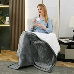 BESTCHIC Electric Heated Blanket Throw 50" X 60" Full Body Size Fast Heating Blankets For Couch, 100% Polyester Flannel, 4 Heating Levels 4 Hours Auto-Off, ETL Certified Machine Washable (Grey) Gray-flannel & Flannel