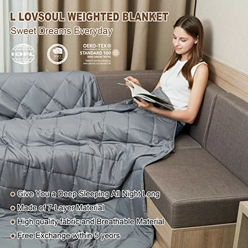 L LOVSOUL Weighted Blanket—with Premium Glass Beads(Dark Grey,60"x80"25lbs),Suit For One Person(~240lb) Use On Queen/King Bed 6 L LOVSOUL Weighted Blanket—with Premium Glass Beads(Dark Grey,60"x80"25lbs),Suit For One Person(~240lb) Use On Queen/King Bed - Image 4