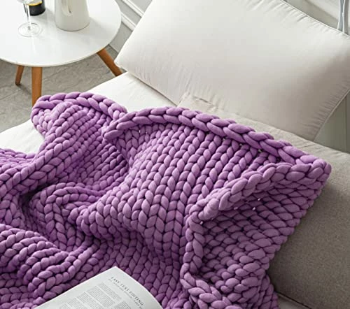 SHOFJ Chunky Cooling Knit Blanket, Hand Made Chunky Knit Weighted Throw Blanket For Sleep, Stress Relief Or Home Décor, Relax In Style SHOFJ Handmade Weighted Blankets (Purple, 50''x60'' 10lbs), Twin 4 SHOFJ Chunky Cooling Knit Blanket, Hand Made Chunky Knit Weighted Throw Blanket For Sleep, Stress Relief Or Home Décor, Relax In Style SHOFJ Handmade Weighted Blankets (Purple, 50''x60'' 10lbs), Twin - Image 2
