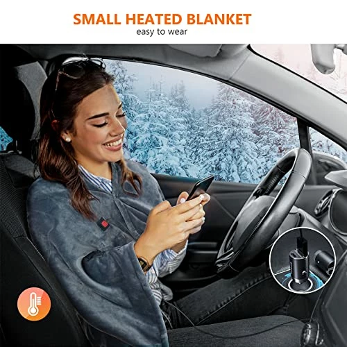 IZEEPE Electric Blanket Heated Throw, Cordless Heating Pad With 3 Heating Levels, Portable USB Heated Blanket For Travel, 53"x23" Cozy Flannel Fast Heating, Home, Car & RV Uses, Machine Washable, Grey 4 IZEEPE Electric Blanket Heated Throw, Cordless Heating Pad With 3 Heating Levels, Portable USB Heated Blanket For Travel, 53"x23" Cozy Flannel Fast Heating, Home, Car & RV Uses, Machine Washable, Grey - Image 2