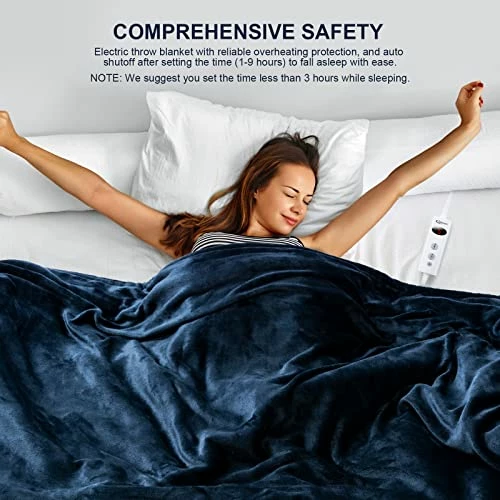 Qoosea Heated Blanket Electric Blanket Twin 50*60 Inch Heated Throw Soft Sherpa Flannel Heating Blanket Wrap With 10 Heating Levels 9 Timer Settings Auto Shut Off Warm For Home Office Room Blue 6 Qoosea Heated Blanket Electric Blanket Twin 50*60 Inch Heated Throw Soft Sherpa Flannel Heating Blanket Wrap With 10 Heating Levels 9 Timer Settings Auto Shut Off Warm For Home Office Room Blue - Image 4