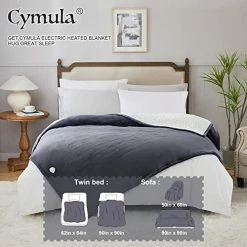 CYMULA Heated Blanket, Electric Throw Blanket, Heating Blanket Throw Size, Electric Blanket With 10 Heating Levels & 8 Hours Auto Off, Machine Washable, ETL Certified, Dark Grey 50"x60" Navy