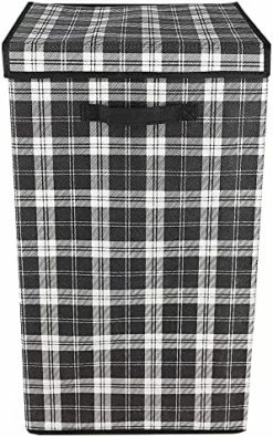 Home Basics Breathable Non-Woven Fabric Home Storage & Organization | Plaid Design In White Black & Grey | Sturdy Fiberboard Construction | (Storage Bin With Grommet Handle) -Electric Blankets Sales Store 51FSriZagwS. AC
