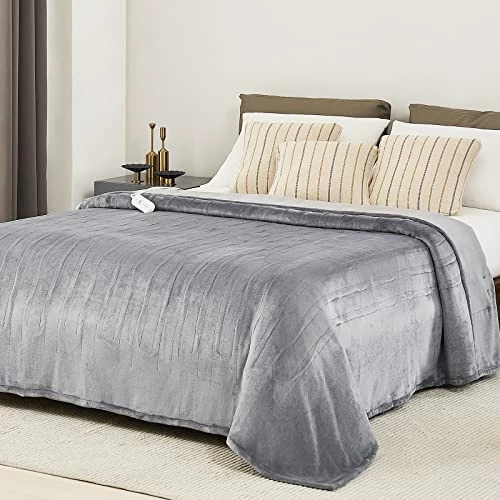 JKMAX Electric Heated Blanket, 90*100 Cozy Heated Blanket For Bed, 5 Heating Levels & 10 Hours Auto Off, Dual Controller Electric Blanket For Adults, Flannel Electric Throw Blanket, (90*100, Grey) 10 JKMAX Electric Heated Blanket, 90*100 Cozy Heated Blanket For Bed, 5 Heating Levels & 10 Hours Auto Off, Dual Controller Electric Blanket For Adults, Flannel Electric Throw Blanket, (90*100, Grey) - Image 8