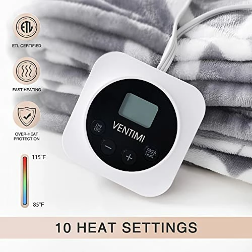 VENTIMI Electric Blanket Twin Size 62"x84", Soft Flannel Heated Blanket With 10 Heating Levels & 1-12 Hours Auto Off Fast Heating Blanket, ETL Certificated, Grey 3 VENTIMI Electric Blanket Twin Size 62"x84", Soft Flannel Heated Blanket With 10 Heating Levels & 1-12 Hours Auto Off Fast Heating Blanket, ETL Certificated, Grey