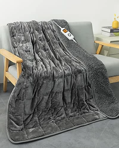 Heated Weighted Blanket, Cottonblue Sherpa Fleece Electric Throw Blanket 15 Lbs For Adult, Fast Heating Blanket Twin-Size With 10 Heating Levels 1-10 Hours Timer Auto Off, 48 X 72 Inches, Grey 3 Heated Weighted Blanket, Cottonblue Sherpa Fleece Electric Throw Blanket 15 Lbs For Adult, Fast Heating Blanket Twin-Size With 10 Heating Levels 1-10 Hours Timer Auto Off, 48 X 72 Inches, Grey
