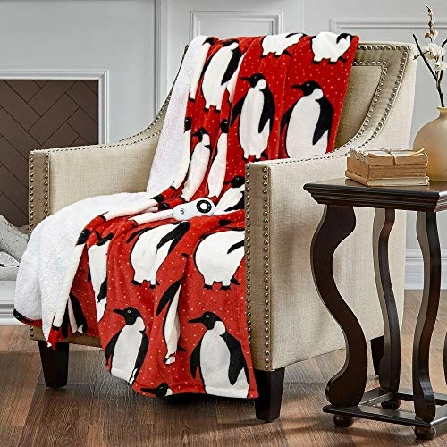 Serta Shiny Sherpa Electric Heated Warming Throw Blanket Penguin Red 5 Serta Shiny Sherpa Electric Heated Warming Throw Blanket Penguin Red - Image 3