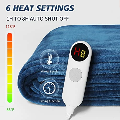 Heated Blanket, MSDUNOVR Electric Blanket Machine Washable, Extremely Soft And Comfortable Heating Blanket With 6 Heating Levels1-8 Hours Timer Auto-Off Overheating Protection (Dark Blue, 50"X60") 3 Heated Blanket, MSDUNOVR Electric Blanket Machine Washable, Extremely Soft And Comfortable Heating Blanket With 6 Heating Levels1-8 Hours Timer Auto-Off Overheating Protection (Dark Blue, 50"X60")