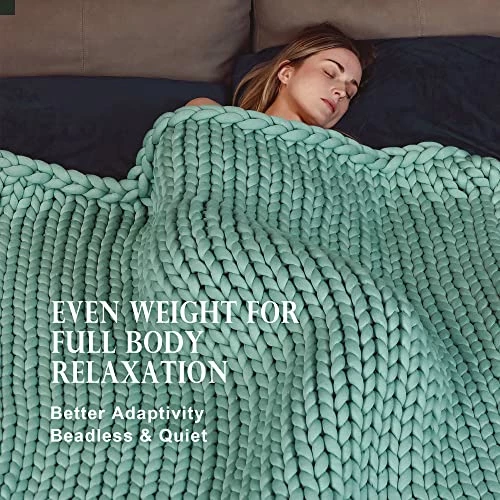 Knitted Weighted Blanket 15 Lbs, Cottonblue Handmade Chunky Knit Bamboo Cooling Weighted Blanket Full Twin 15 Pounds Blanket For Sleep Or Home Décor, Gifts Idea, 48"x72", All- Season Blanket Green 4 Knitted Weighted Blanket 15 Lbs, Cottonblue Handmade Chunky Knit Bamboo Cooling Weighted Blanket Full Twin 15 Pounds Blanket For Sleep Or Home Décor, Gifts Idea, 48"x72", All- Season Blanket Green - Image 2