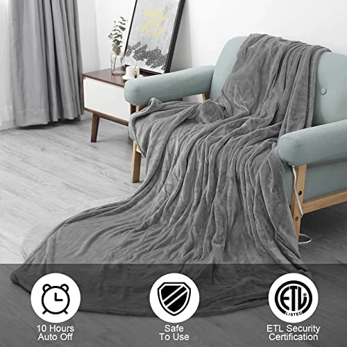 YANYEA Electric Heated Blanket Twin Size 62”x84” Flannel Ultra Soft Machine Washable 10 Hours Auto Off With 4 Heating Levels ETL & FCC Certified - Gray 7 YANYEA Electric Heated Blanket Twin Size 62”x84” Flannel Ultra Soft Machine Washable 10 Hours Auto Off With 4 Heating Levels ETL & FCC Certified - Gray - Image 5