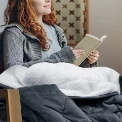 15lb Sherpa Fleece Weighted Blanket + Sleep Mask By Restasy | Full/Queen Size Dual-Sided Grey Mink Fleece + White Sherpa For Adults | 60" X 80” -Electric Blankets Sales Store 51GnWZPDfRL