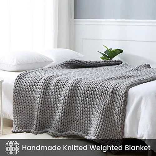 Zonli Cooling Knitted Weighted Blanket 20 Lbs (Light Grey, 60''x80''), Hand Made Chunky Knit Weighted Blanket Queen Size For Home Decor, Couch & Bed, Machine Washable, For One Person (~190lbs) 4 Zonli Cooling Knitted Weighted Blanket 20 Lbs (Light Grey, 60''x80''), Hand Made Chunky Knit Weighted Blanket Queen Size For Home Decor, Couch & Bed, Machine Washable, For One Person (~190lbs) - Image 2