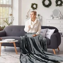 TLGREEN Electric Heated Blanket Throw 50"x 60", Double-Layer Flannel Electric Blanket Heated Throw With 6 Heating Levels, 3 Hours Auto-Off, Machine Washable, Fast Heating Blanket, ETL & UL Certified, Grey -Electric Blankets Sales Store 51IlrbUsEKL