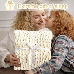 Alzoear Handmade Chunky Knitted Weighted Blanket Velvet Knit Throw For Sleep,No Filler,Evenly Weighted,Soft Cozy(Beige,51"x63"-13.5lbs) -Electric Blankets Sales Store 51JBcbvHqeL