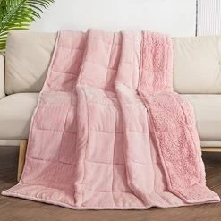 Kaisa Weighted Blankets 20 Lbs Queen Size 60x80 Inches, 20 Pounds Sherpa Fleece Weighted Heavy Blankets, Ultra Soft Fluffy Cozy Plush Fleece Minky Warm Blanket Throw For Fast And Better Deep Sleep, Grey Pink -Electric Blankets Sales Store 51JGrumm8FL. AC