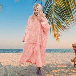 Daverose Lengthened Oversized Blanket Hoodie Wearable Blanket Sweatshirt For Women Adult And Kids - Light Pink Hoodie Blanket Hooded Blanket With Sleeves And Giant Pocket, Super Warm Cozy Blanket -Electric Blankets Sales Store 51JXUHKK7zS