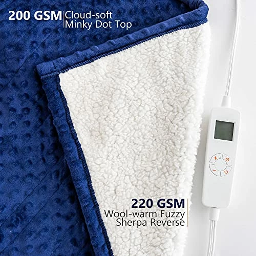Mr. Sandman Electric Heated Throw Blanket Minky To Sherpa Reversible 50"x60", 6 Heat Settings | 4 Hours Auto-Off | 10s Fast Heating | Machine Washable - Navy Blue 3 Mr. Sandman Electric Heated Throw Blanket Minky To Sherpa Reversible 50"x60", 6 Heat Settings | 4 Hours Auto-Off | 10s Fast Heating | Machine Washable - Navy Blue