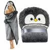 Happy Fuel Penguin Wearable Hooded Blanket For Adults – Fuzzy Super Soft Warm Cozy Plush Flannel Fleece & Sherpa Hoodie Throw Cloak Wrap - Penguin Gifts For Women Adults Girls And Kids