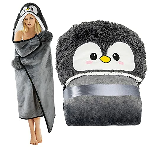 Happy Fuel Penguin Wearable Hooded Blanket For Adults – Fuzzy Super Soft Warm Cozy Plush Flannel Fleece & Sherpa Hoodie Throw Cloak Wrap - Penguin Gifts For Women Adults Girls And Kids 3 Happy Fuel Penguin Wearable Hooded Blanket For Adults – Fuzzy Super Soft Warm Cozy Plush Flannel Fleece & Sherpa Hoodie Throw Cloak Wrap - Penguin Gifts For Women Adults Girls And Kids