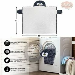 Happy Fuel Penguin Wearable Hooded Blanket For Adults - Fluffy Super Soft Shaggy Faux Fur, Fuzzy Warm Cozy Plush Furry Fleece & Sherpa Hoodie Throw Cloak Wrap - Penguin Gifts For Women Adults And Kids Charcoal -Electric Blankets Sales Store 51KB1of7ZgL