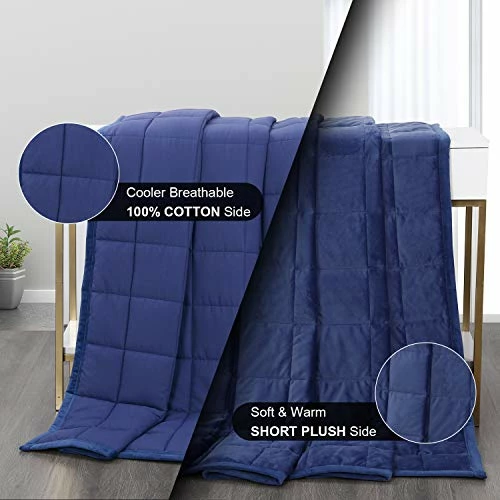 Haowaner Soft Minky Bottom +Cool Cotton Top Reversible Weighted Blanket, 20lbs Plush Blankets For Queen/King Size(80"x87") Bed, Weight Comforter With Fuzzy Heavy Throw For Adults And Couple, Blue 3 Haowaner Soft Minky Bottom +Cool Cotton Top Reversible Weighted Blanket, 20lbs Plush Blankets For Queen/King Size(80"x87") Bed, Weight Comforter With Fuzzy Heavy Throw For Adults And Couple, Blue