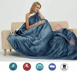 Marquess King Electric Blanket Washable With Dual Controllers, Heated Sherpa & Reversible Flannel Warm Blanket Throw, Oversized Fast Heating With 10 Settings/Safety 10 Hours Auto-Off(100X90'' Navy Blue)