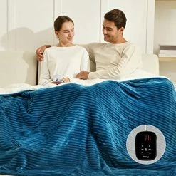 Bearhug Electric Heated Blanket, Ribbed Flannel & Sherpa 62"x84" Fast Heating Blanket, 5 Year Warranty, 10 Heating Levels & 1-12H Auto Off, Over Heat Protection, Machine Washable Navy Blue -Electric Blankets Sales Store 51KP3imdDL. AC