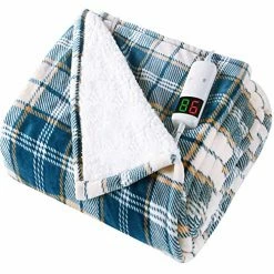 Greenoak Heated Electric Throw Blanket, 10 Heating Levels Electric Lap Thick Blankets For Adults, Soft Heat Electric Blanket Sherpa With 5-Position Timer, Machine Washable (50” X 62”,Blue Plaid)