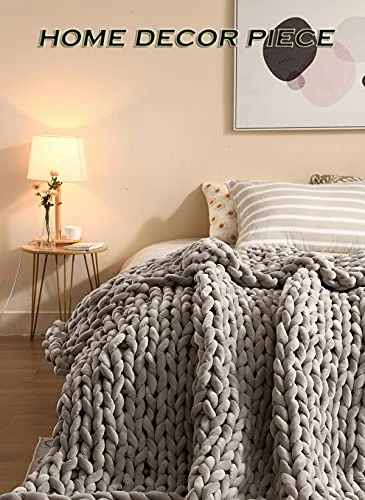 MLMGUO Chunky Velvet Knitted Weighted Blanket, Hand Made Chunky Knit Weighted Throw For Sleep, Stress Or Home Décor,Handmade Weighted Blankets For Sofa, Bed, Couch(Light Grey, 50''x60'' 10 Lbs) 4 MLMGUO Chunky Velvet Knitted Weighted Blanket, Hand Made Chunky Knit Weighted Throw For Sleep, Stress Or Home Décor,Handmade Weighted Blankets For Sofa, Bed, Couch(Light Grey, 50''x60'' 10 Lbs) - Image 2