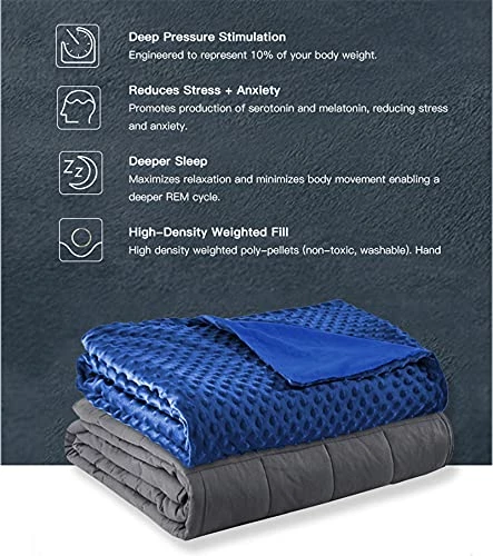 SNSH Weighted Blanket Queen Size With Cover Premium Glass Beads (60"x80" | 20 Lbs, Dark Grey + Navy Cover) 5 SNSH Weighted Blanket Queen Size With Cover Premium Glass Beads (60"x80" | 20 Lbs, Dark Grey + Navy Cover) - Image 3
