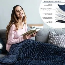 Pawque Sherpa Fleece Weighted Blanket Twin Size 20lbs For Adult, Fuzzy Weighted Throw With Ribbed Stripes, Dual Sided Cozy Plush Blanket With Premium Beads For Bed Sofa, 60 X 80 Inches, Navy Blue -Electric Blankets Sales Store 51LqK23z6yL