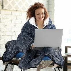 Happy Fuel Penguin Wearable Hooded Blanket For Adults - Fluffy Super Soft Shaggy Faux Fur, Fuzzy Warm Cozy Plush Furry Fleece & Sherpa Hoodie Throw Cloak Wrap - Penguin Gifts For Women Adults And Kids Charcoal -Electric Blankets Sales Store 51M8jDT1tlL