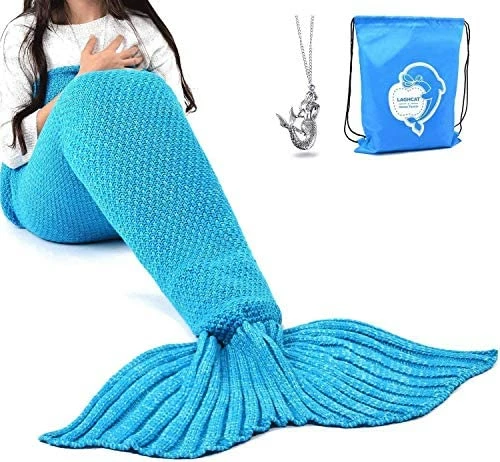 LAGHCAT Mermaid Tail Blanket Crochet Mermaid Blanket For Adult, Soft All Seasons Sleeping Blankets, Classic Pattern (71"x35.5", Blue) 14 LAGHCAT Mermaid Tail Blanket Crochet Mermaid Blanket For Adult, Soft All Seasons Sleeping Blankets, Classic Pattern (71"x35.5", Blue) - Image 12