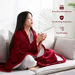 N A Electric Blanket Heated Throw With 4 Heating Levels & 3 Hours Auto Off, Double-Sided Soft Flannel Blanket 50'' X 60'' With Fast Heating & Machine Washable, Home Office Use, Red -Electric Blankets Sales Store 51Ma4AJYppL