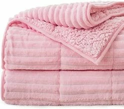 Lofus Sherpa Fleece Weighted Blanket, 15 Lbs Ribbed Microfiber Heavy Blanket, Mink Stripe Throw Blanket, Reversible Fluffy Sherpa Super Soft Warm, 60 X 80 Inches, Grey -Electric Blankets Sales Store 51MnTa02vvL. AC