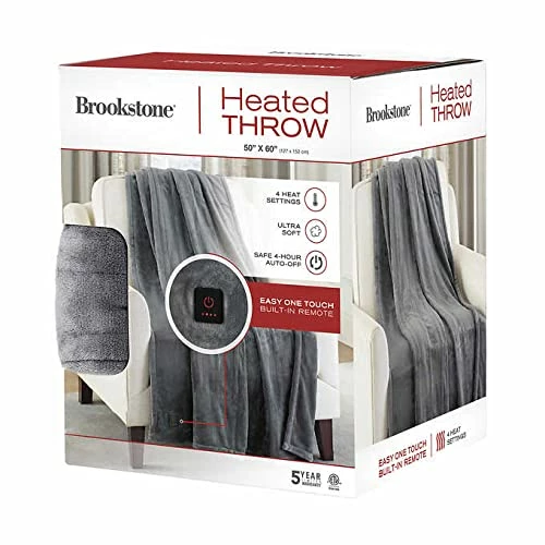 Brookstone Ultra Soft Plush Electric Heated Throw 4-Heat Settings Built-in Remote, Machine Washable, Grey/White Design (Charcoal) 4 Brookstone Ultra Soft Plush Electric Heated Throw 4-Heat Settings Built-in Remote, Machine Washable, Grey/White Design (Charcoal) - Image 2