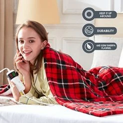 Octrot Electric Heated Blanket, 10 Heating Level Throw Blanket & 5 Options Auto Off & 5 Min Fast Heating Blanket For Adult, Sherpa Heated Blanket Soft Lap Warming (50''x62'', Red Plaid) -Electric Blankets Sales Store 51ONyAfqULL