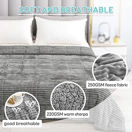 Topblan Weighted Blanket - Soft Sherpa Weighted Blanket 15 Pounds For Men & Women, Super Warm Heavy Fleece Weighted Blanket 48" X 72" , Grey 4 Topblan Weighted Blanket - Soft Sherpa Weighted Blanket 15 Pounds For Men & Women, Super Warm Heavy Fleece Weighted Blanket 48" X 72" , Grey - Image 2