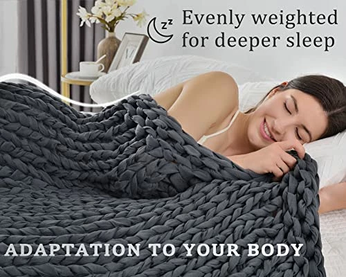 Alzoear Chunky Knitted Weighted Blanket Handmade Cotton Throw Blankets For Sleep Home Décor Filler Free Cozy For Bed Sofa(Dark Grey,47''x60''-15lbs) 4 Alzoear Chunky Knitted Weighted Blanket Handmade Cotton Throw Blankets For Sleep Home Décor Filler Free Cozy For Bed Sofa(Dark Grey,47''x60''-15lbs) - Image 2