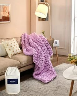 Alzoear Velvet Chunky Knitted Weighted Blanket,Evenly Weighted Handmade Throw For Sleep Home Décor Bed Soft Cozy ( Purple 60"x80" 16 Lbs ) -Electric Blankets Sales Store 51PJzmmvUCL